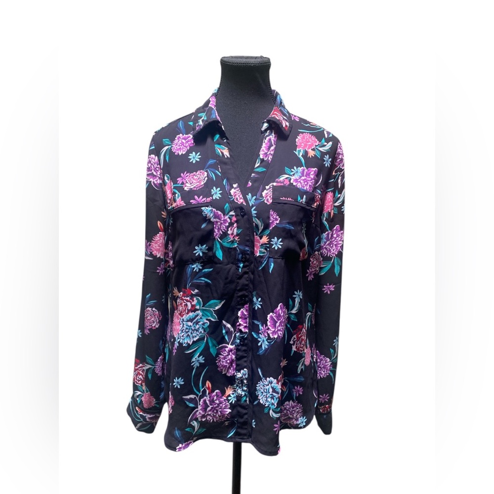 Candie's Black Floral Button Down Shirt GUC M